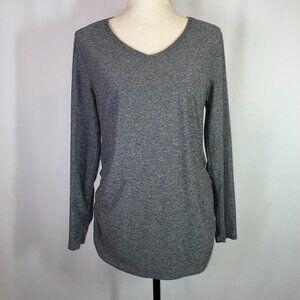 Time and Tru Maternity Top Heather Gray Stretch Long Sleeves Ruched VNeck Size S